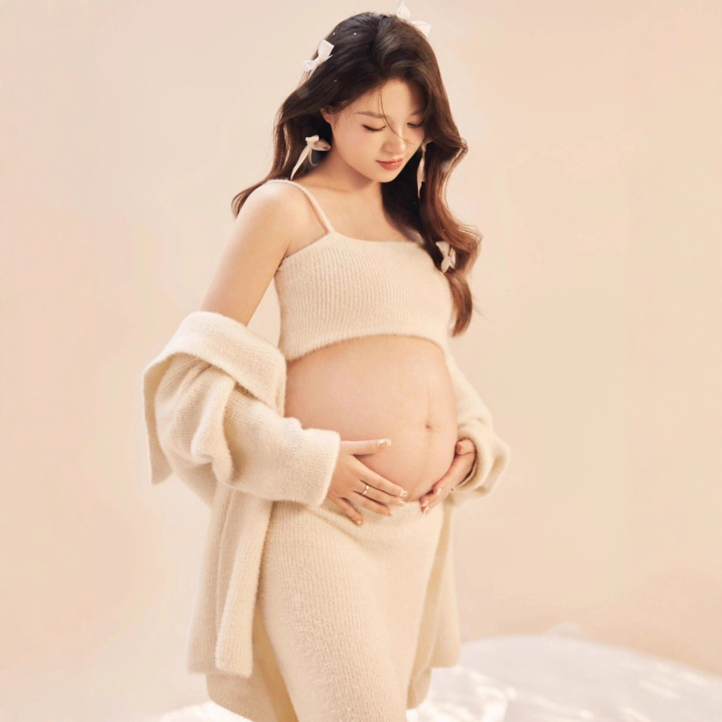 Майчин пуловерен комплект за есенно‑зимна фотосесия, удобен домашен стил, японско‑корейски лук, смес от памук и полиестер