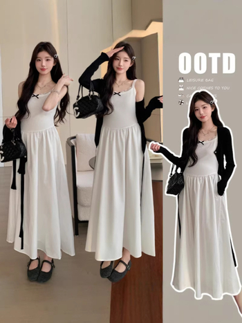 Майчин комплект: лека плетена жилетка и пола, полиестер, дълги ръкави, средна дължина пола