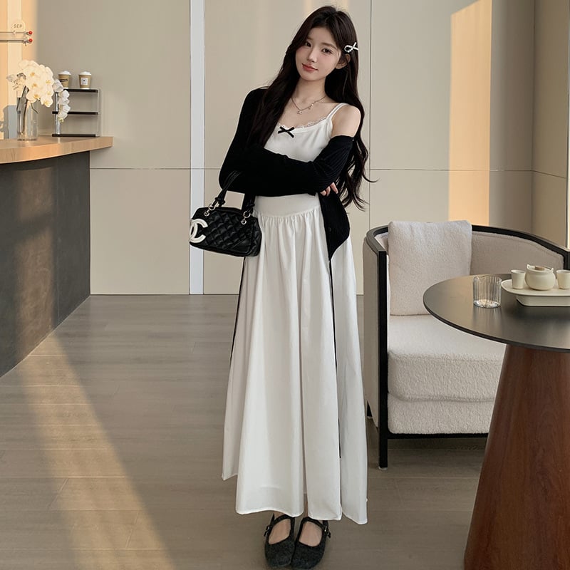 Майчин комплект: лека плетена жилетка и пола, полиестер, дълги ръкави, средна дължина пола