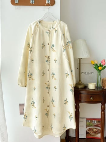 Рокля за кърмене с дълги ръкави, кръгло деколте, памук 70–80%, дълга пола с голям размах