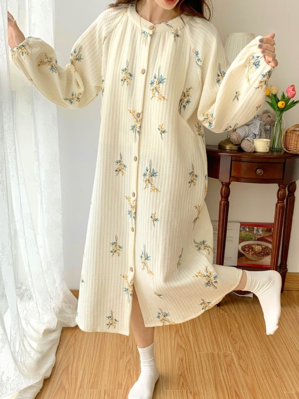 Рокля за кърмене с дълги ръкави, кръгло деколте, памук 70–80%, дълга пола с голям размах