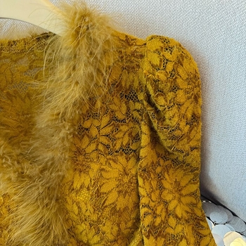 Čipkasta bluza s V izrezom, rukavi u stilu princeze, kratki rukavi, 70–80% glavnog materijala, Mercerizirano, s 3D ukrasom i šivenim panelima