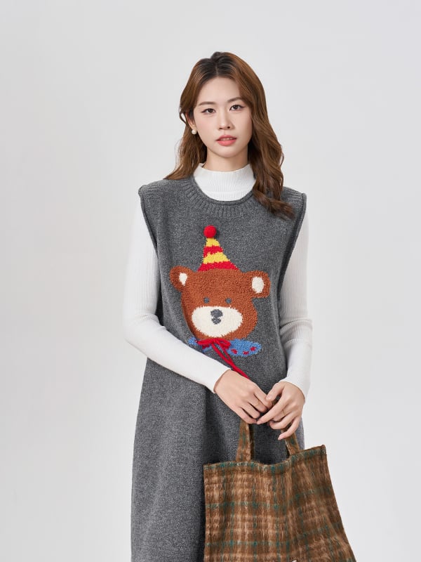 Плетена рокля за бременни, без ръкави, кръгло деколте, 95% полиестер, животински принт