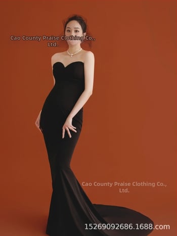 Платьe за фотосесия на бременна, корейски стил, без презрамки, без ръкави, едноцветна полиестерна материя (90%), лято 2022