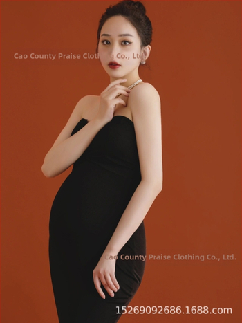 Платьe за фотосесия на бременна, корейски стил, без презрамки, без ръкави, едноцветна полиестерна материя (90%), лято 2022