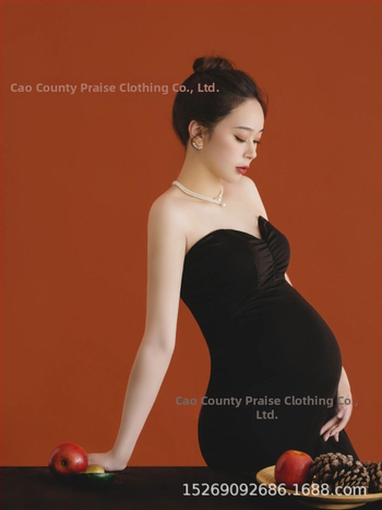 Платьe за фотосесия на бременна, корейски стил, без презрамки, без ръкави, едноцветна полиестерна материя (90%), лято 2022