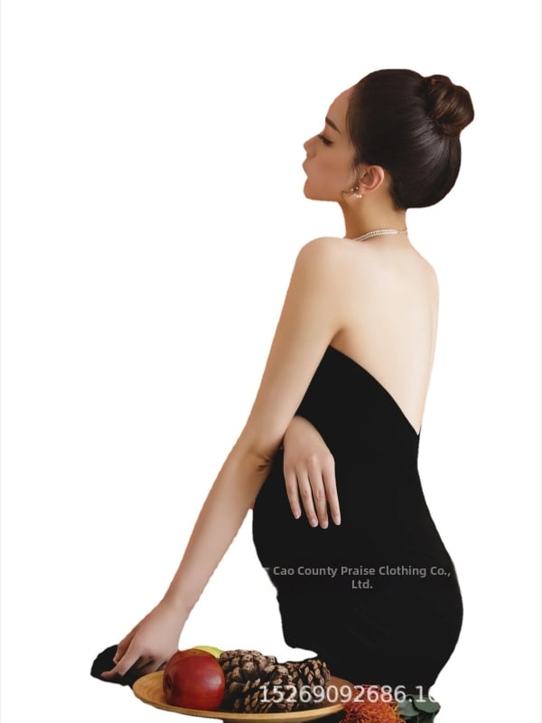 Платьe за фотосесия на бременна, корейски стил, без презрамки, без ръкави, едноцветна полиестерна материя (90%), лято 2022