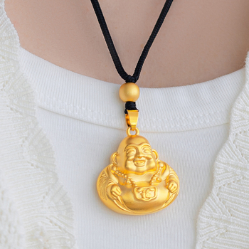 Colier din alamă, cu lanț box și pandant Buddha Maitreya, stil nou chinezesc, placare electroplată