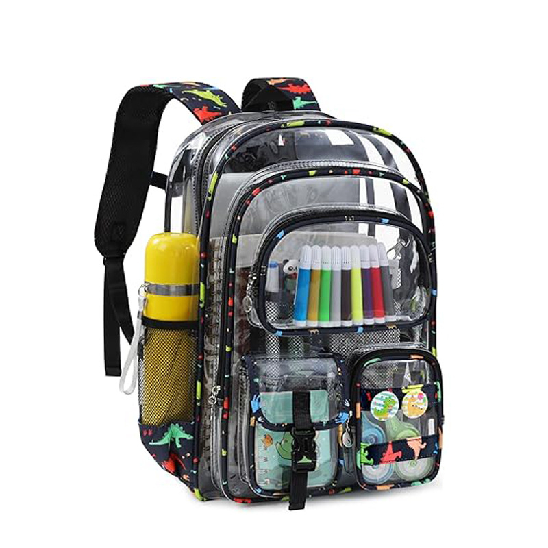 Prozirni školski ruksak od PVC-a, vodootporan, kapaciteta 20–35 L, za 16-inčni laptop, unisex, uzorak životinja, remeni s jastucima zraka