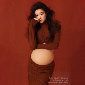 Комплект за фотосесия на бременна – дълъг ръкав, полиестер, съдържание полиестер 50–70%, есен 2025, стил литературно ретро