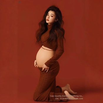 Комплект за фотосесия на бременна – дълъг ръкав, полиестер, съдържание полиестер 50–70%, есен 2025, стил литературно ретро