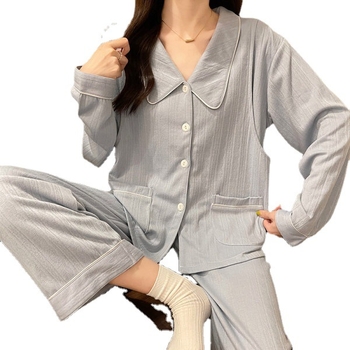 Комплект пижами за бременни и кърмещи, 100% памук, дълги ръкави, панталони, дебел плат, ежедневен стил, за всички сезони