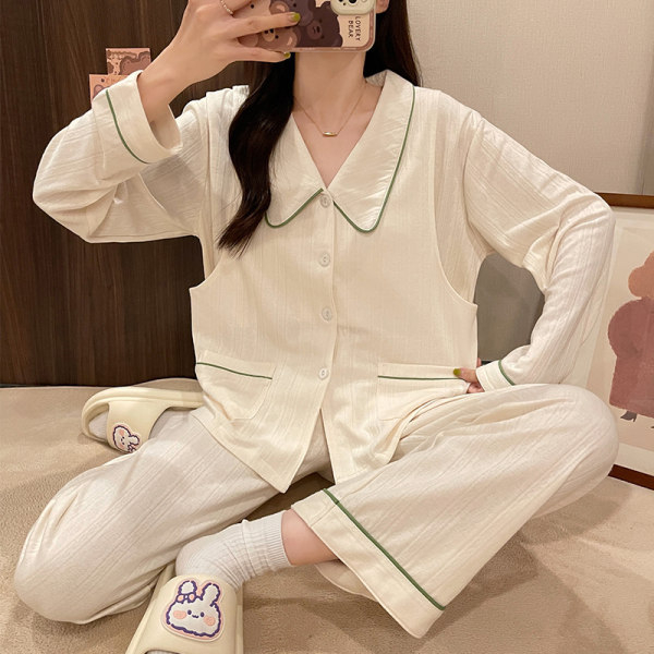 Комплект пижами за бременни и кърмещи, 100% памук, дълги ръкави, панталони, дебел плат, ежедневен стил, за всички сезони