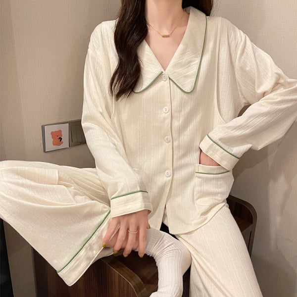 Комплект пижами за бременни и кърмещи, 100% памук, дълги ръкави, панталони, дебел плат, ежедневен стил, за всички сезони