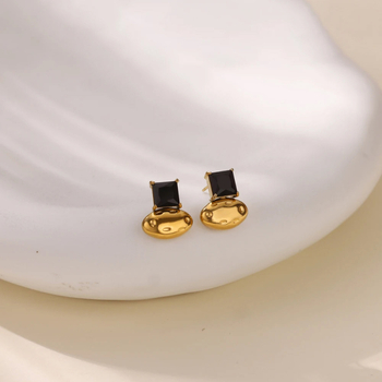 Cercei Mengjia, formă geometrică, din oțel inoxidabil, placare electrolitică, model E5643, Unisex