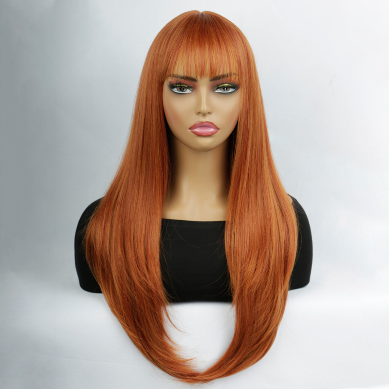 Perika, dugačka ravna kosa s šiškama, termički otporna sintetička vlakna, model G924, šiške: ravne ili nagnute, dodaje volumen