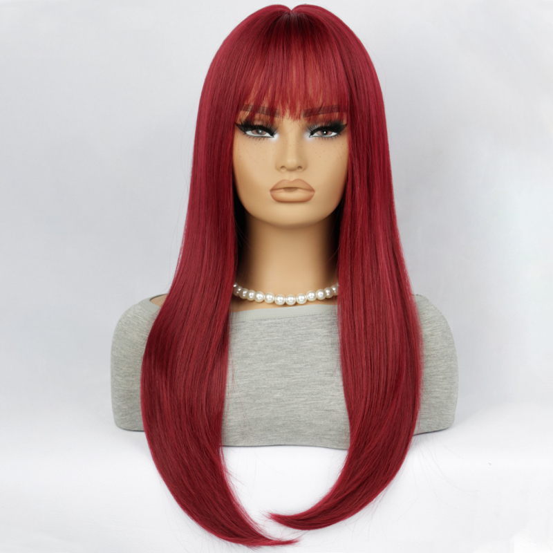 Perika, dugačka ravna kosa s šiškama, termički otporna sintetička vlakna, model G924, šiške: ravne ili nagnute, dodaje volumen