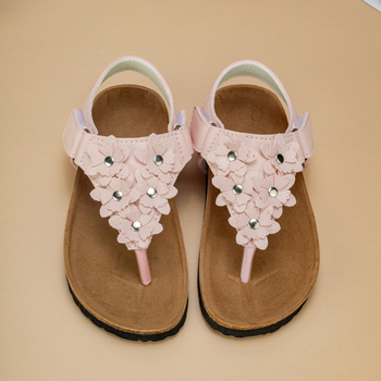 Sandale unisex din dop de plută, partea superioară din piele artificială, talpă EVA, imprimeu floral, lansare vară 2024, pentru copii 7–12 ani