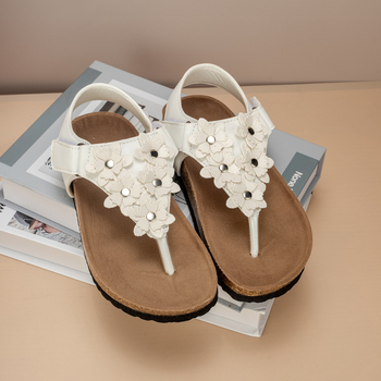 Sandale unisex din dop de plută, partea superioară din piele artificială, talpă EVA, imprimeu floral, lansare vară 2024, pentru copii 7–12 ani