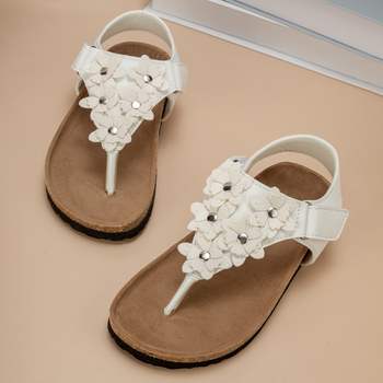 Sandale unisex din dop de plută, partea superioară din piele artificială, talpă EVA, imprimeu floral, lansare vară 2024, pentru copii 7–12 ani