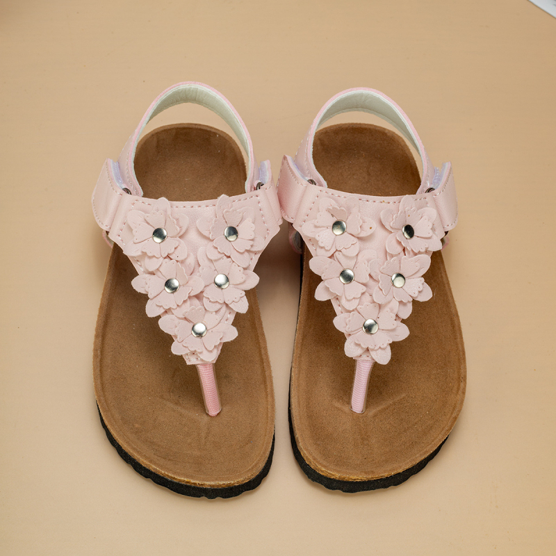 Sandale unisex din dop de plută, partea superioară din piele artificială, talpă EVA, imprimeu floral, lansare vară 2024, pentru copii 7–12 ani