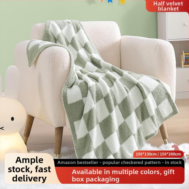 Kockás geometriai takaró, nordic stílusú kötött, poliészter, 300–499 g