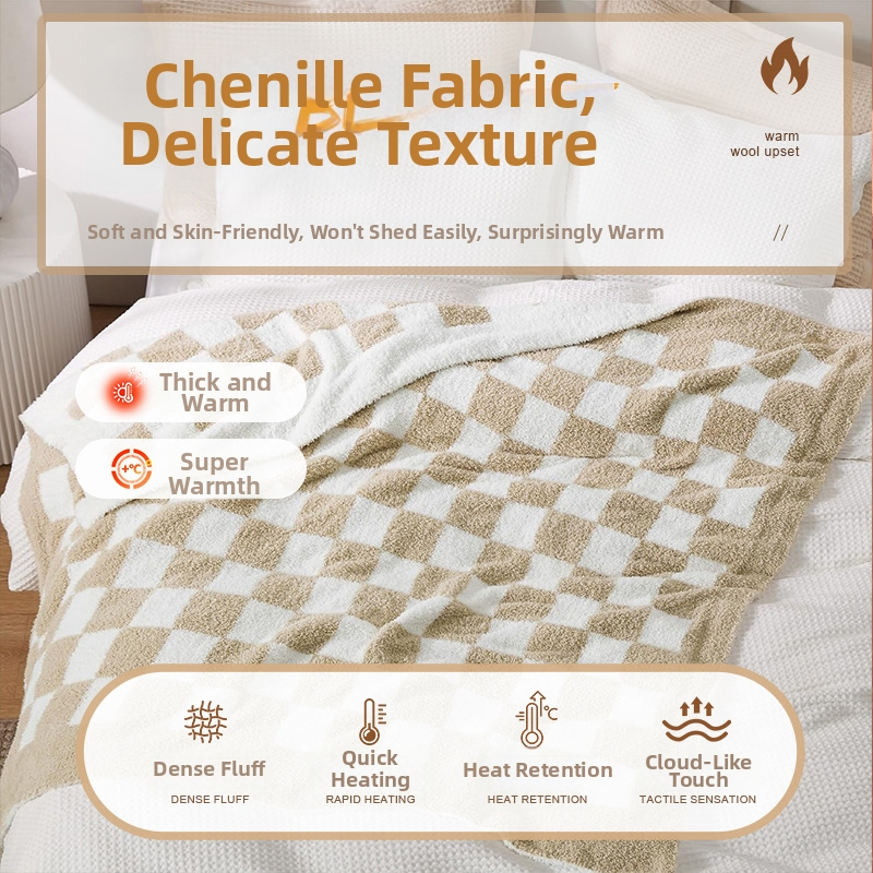 Kockás geometriai takaró, nordic stílusú kötött, poliészter, 300–499 g