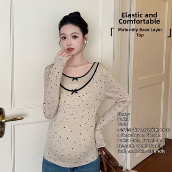 QYQY Bluza maternă cu mânecă lungă, model Nebula cu buline, guler rotund, țesătură chenille cu amestec de bumbac (<30% bumbac), stil casual japonez/coreean