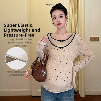 QYQY Bluza maternă cu mânecă lungă, model Nebula cu buline, guler rotund, țesătură chenille cu amestec de bumbac (<30% bumbac), stil casual japonez/coreean