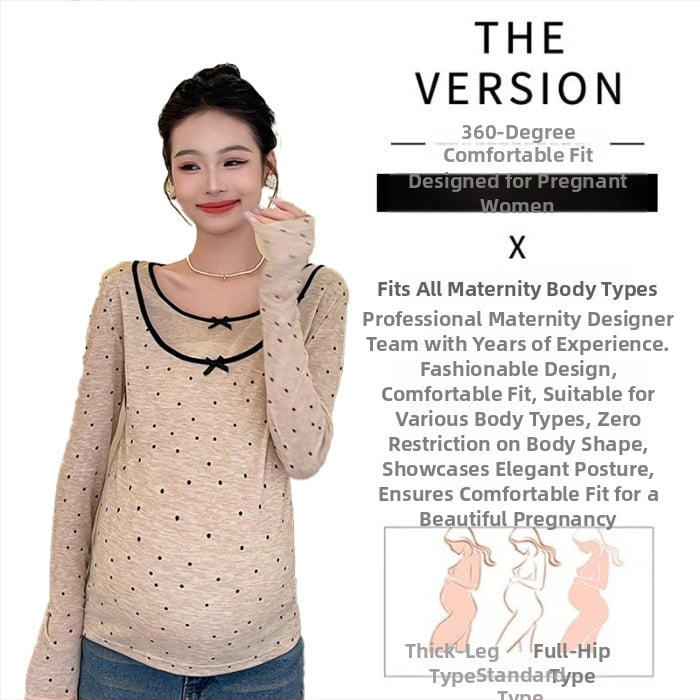 QYQY Bluza maternă cu mânecă lungă, model Nebula cu buline, guler rotund, țesătură chenille cu amestec de bumbac (<30% bumbac), stil casual japonez/coreean