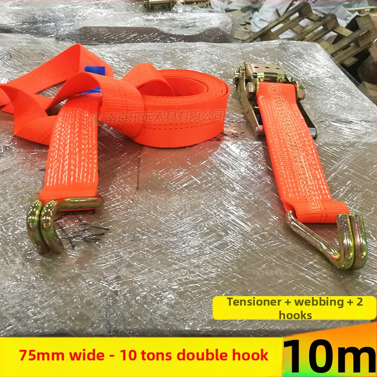 Kétoldalas kampós teherköteg feszítő – Modell LVTDR-HH; Anyag: nagy szilárdságú poliészter; Alkalmazás: rakomány kötése és megerősítése