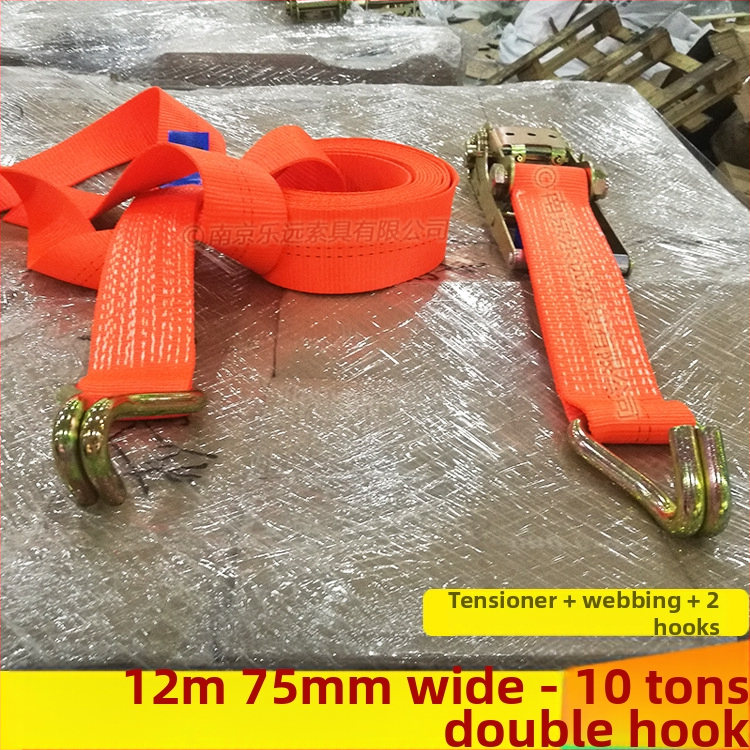 Kétoldalas kampós teherköteg feszítő – Modell LVTDR-HH; Anyag: nagy szilárdságú poliészter; Alkalmazás: rakomány kötése és megerősítése