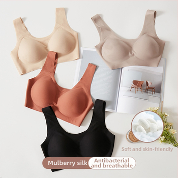 Carlsly sutien fără fir cu căptușeală din mătase de mulberry, fără cusături, cupe 3/4, forme subțiri, material nylon, căptușeală 80-90% mătase, bretele duble, închidere spate cu trei rânduri, Primăvara 2025