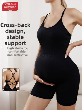 Salopetă de maternitate cu bretele încrucișate la spate, fără cusături, nailon 90%/spandex 10%, uscare rapidă, cu inserții pentru sân