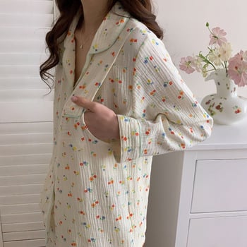 Set maternitate pentru îngrijire postpartum cu imprimeu floral, 100% bumbac, mâneci lungi și pantaloni