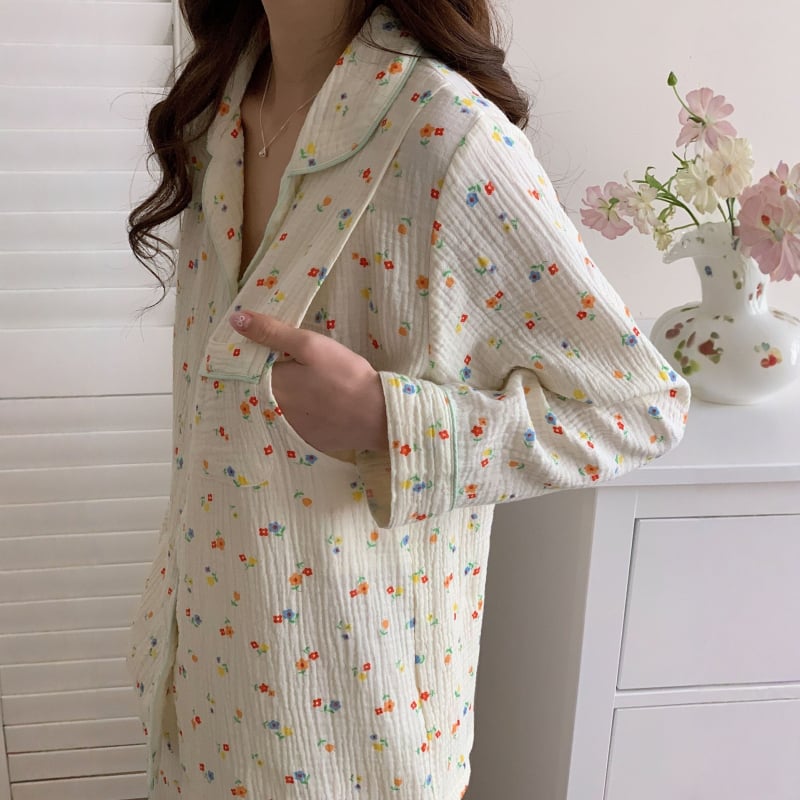 Set maternitate pentru îngrijire postpartum cu imprimeu floral, 100% bumbac, mâneci lungi și pantaloni