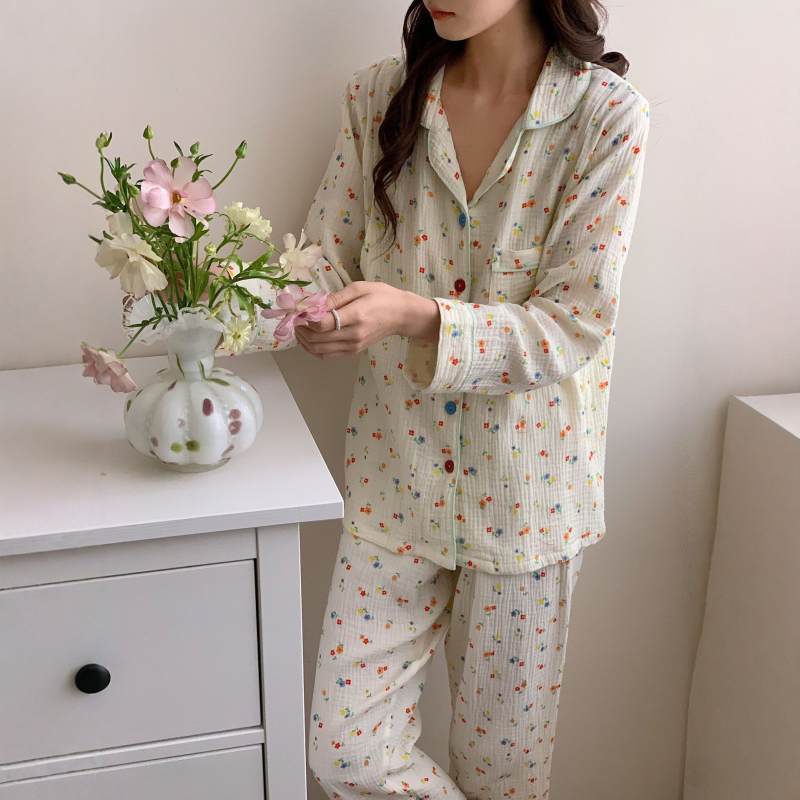 Set maternitate pentru îngrijire postpartum cu imprimeu floral, 100% bumbac, mâneci lungi și pantaloni