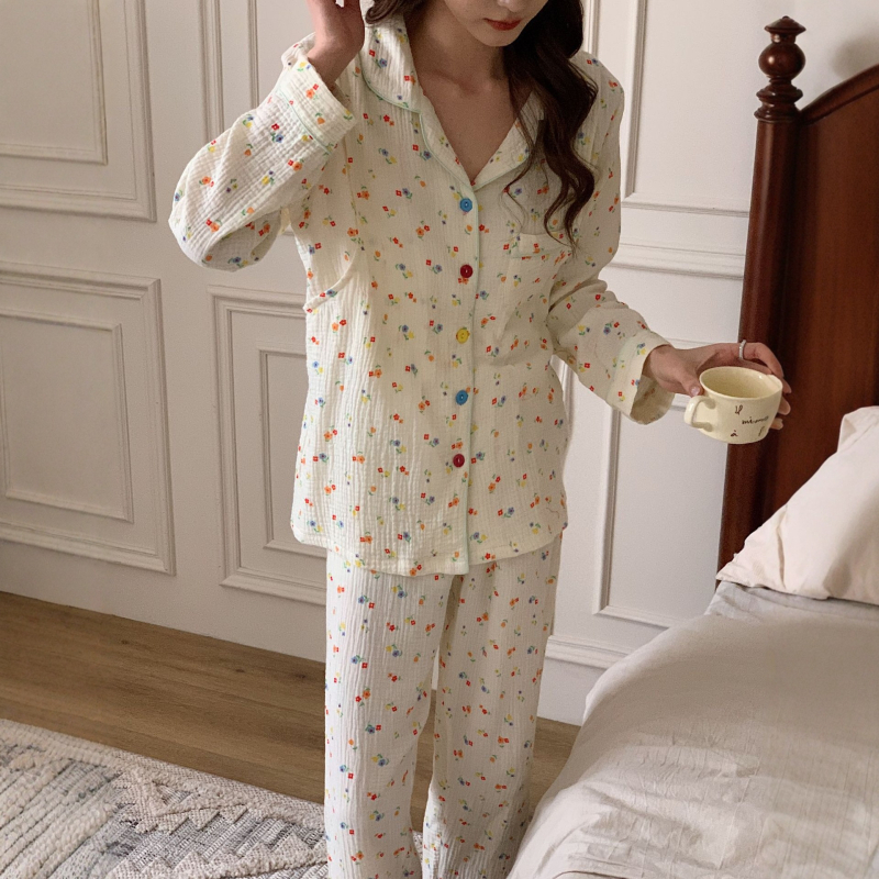 Set maternitate pentru îngrijire postpartum cu imprimeu floral, 100% bumbac, mâneci lungi și pantaloni