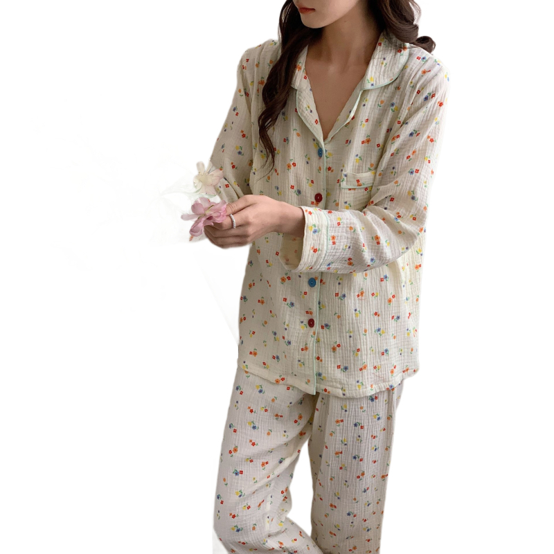 Set maternitate pentru îngrijire postpartum cu imprimeu floral, 100% bumbac, mâneci lungi și pantaloni