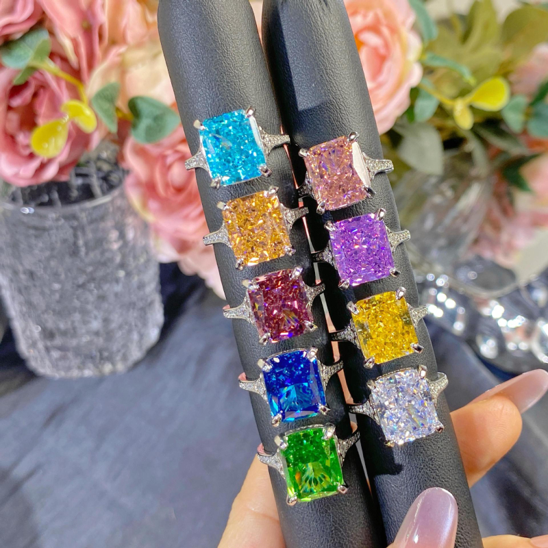 Prsten – bakar, geometrijski oblik, Ice Flower Cut, imitacija dijamanta s visokim sadržajem ugljika, elektroplatirano