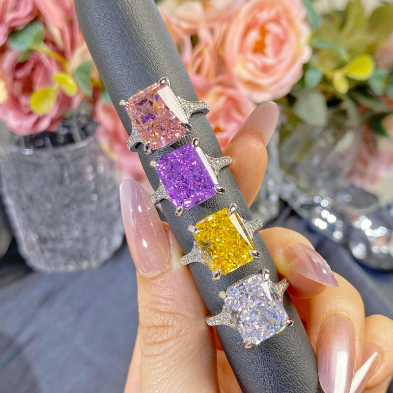 Prsten – bakar, geometrijski oblik, Ice Flower Cut, imitacija dijamanta s visokim sadržajem ugljika, elektroplatirano