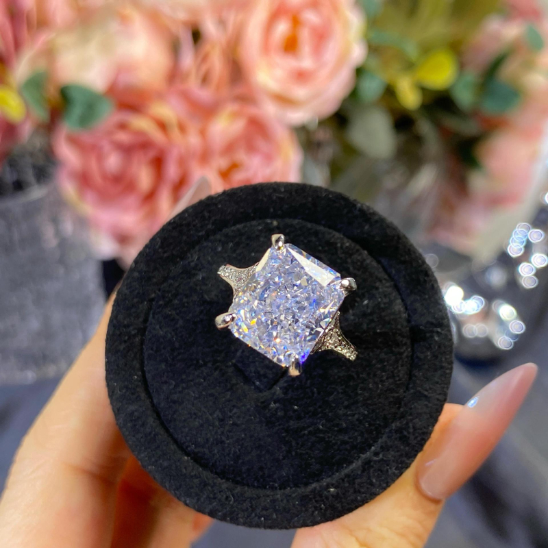 Prsten – bakar, geometrijski oblik, Ice Flower Cut, imitacija dijamanta s visokim sadržajem ugljika, elektroplatirano
