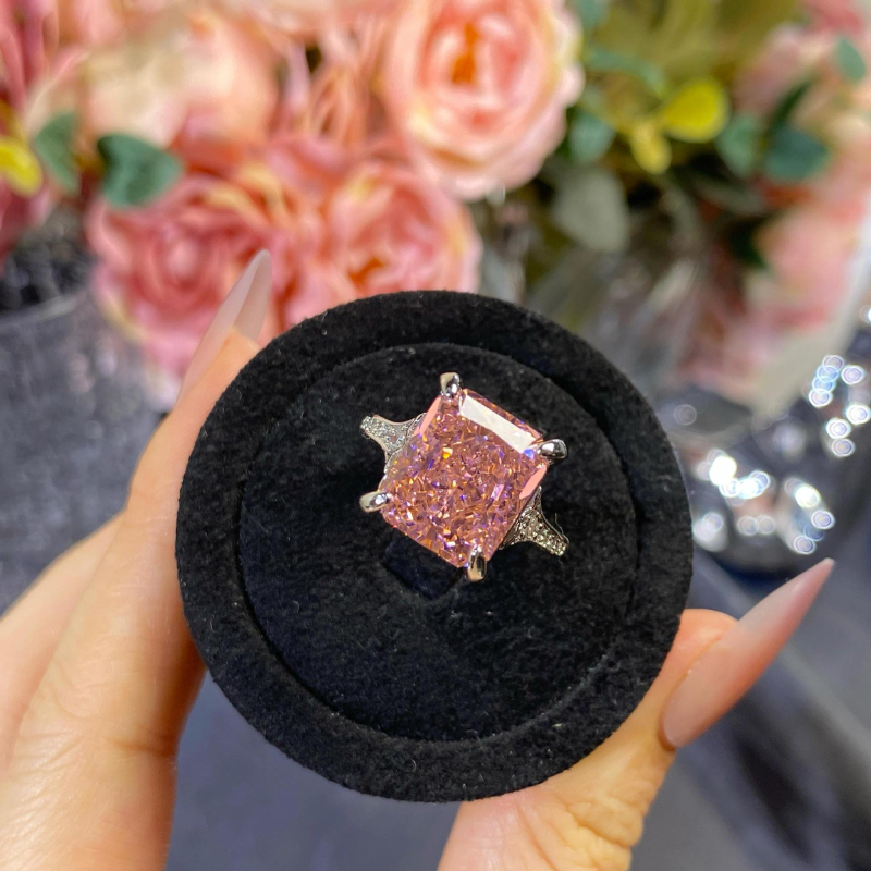 Prsten – bakar, geometrijski oblik, Ice Flower Cut, imitacija dijamanta s visokim sadržajem ugljika, elektroplatirano
