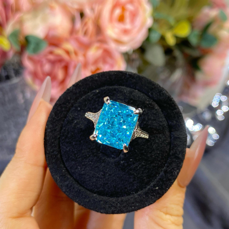 Prsten – bakar, geometrijski oblik, Ice Flower Cut, imitacija dijamanta s visokim sadržajem ugljika, elektroplatirano