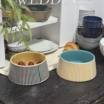 Vas ceramic pentru animale de companie, design anti-vărsare, cu suport pentru gât, vas pentru mâncare și apă pentru pisici și câini