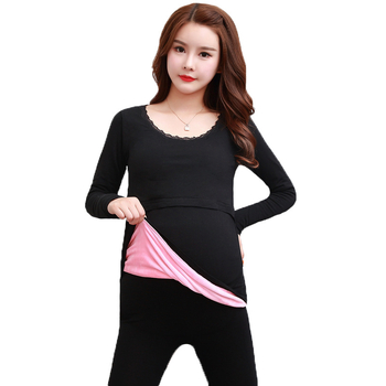 Lenjerie termică pentru gravide, viscose, mânecă lungă, model uni, stil elegant pentru zi cu zi