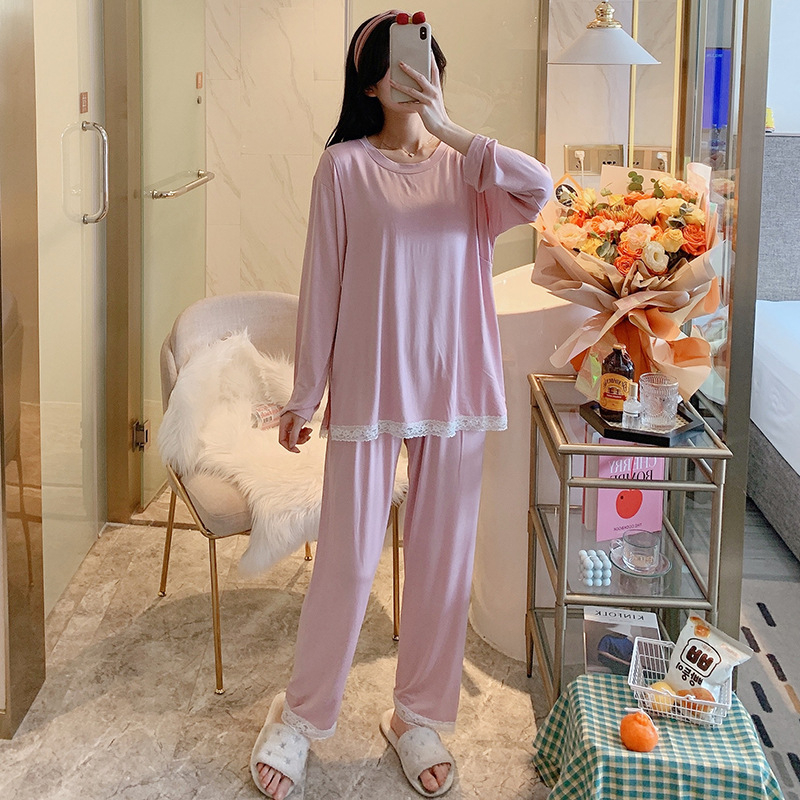 Pijamale de maternitate din modal, pentru alăptare, stil pulover simplu, mâneci lungi, pantaloni, 90–95% modal