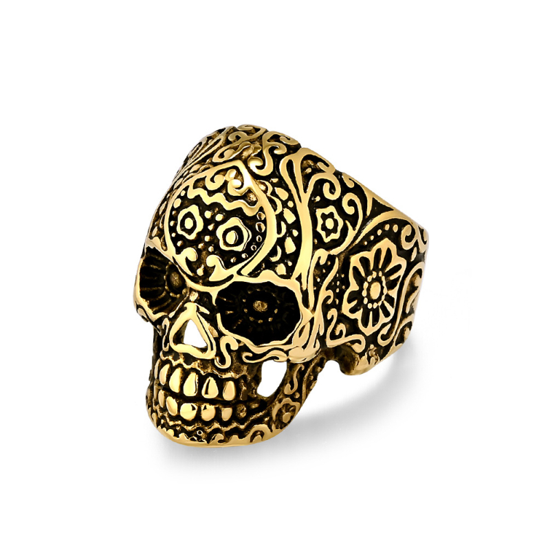 Inel din oțel inoxidabil cu craniu — retro, lucios, pentru bărbați