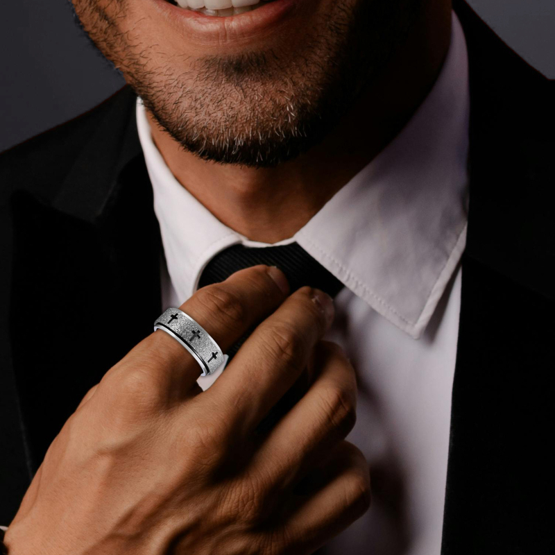 Inel cu cruce, rotativ, din oțel titan, placare electrolitică, anxietate