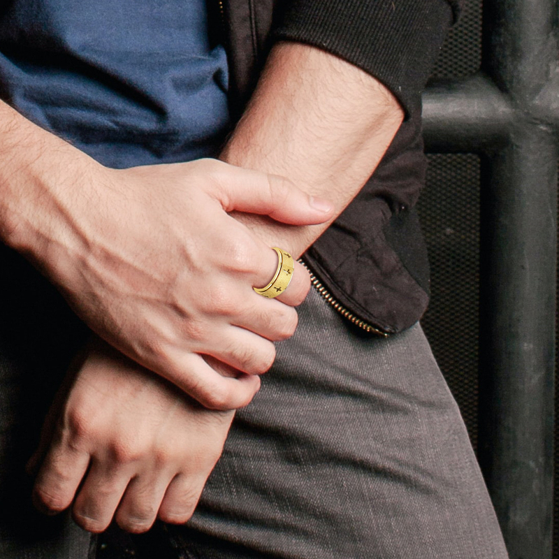 Inel cu cruce, rotativ, din oțel titan, placare electrolitică, anxietate